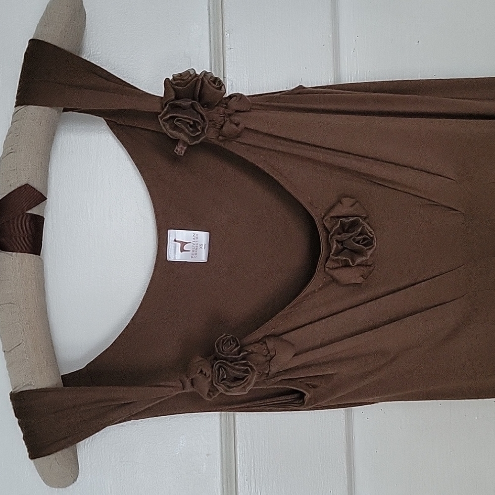 Peruvian Connection Draped Roll Hem Rosette Midi … - image 8